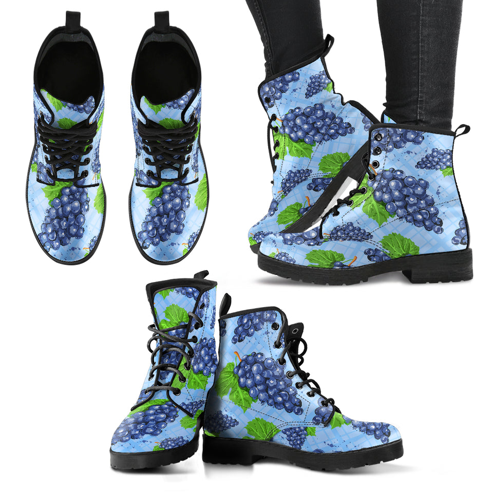 Watercolor Grape Pattern Leather Boots