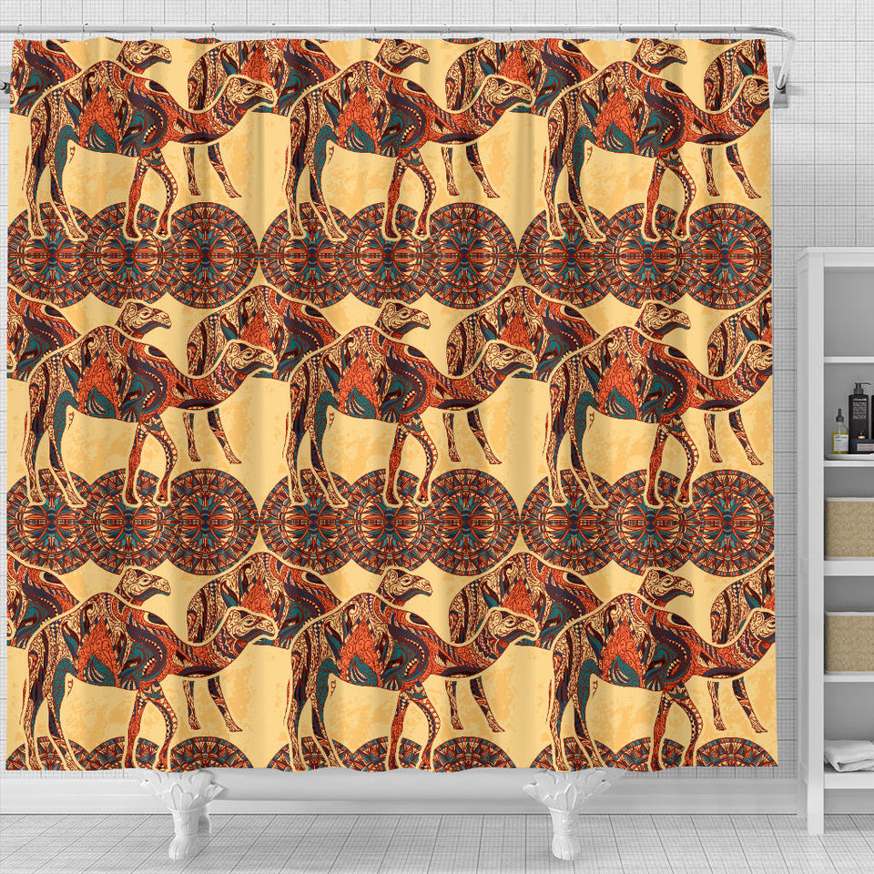 Camel Polynesian Tribal Design Pattern Shower Curtain Fulfilled In US