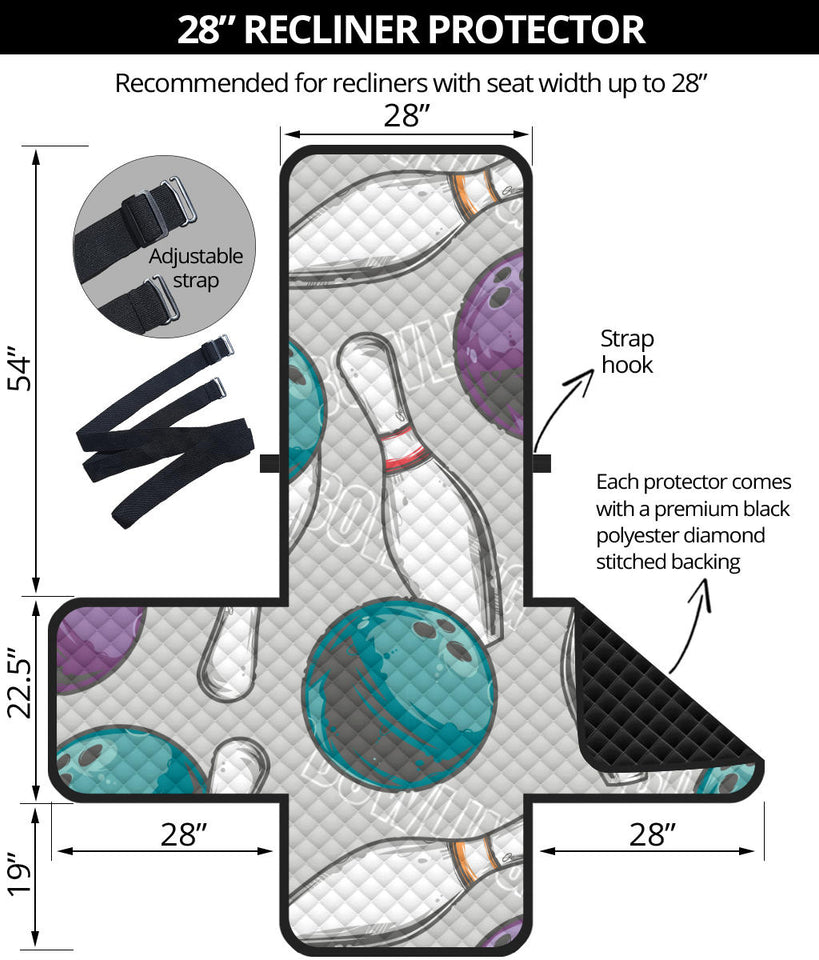 Bowling ball and pin gray background Recliner Cover Protector