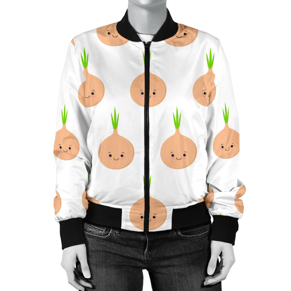 Cute Onions Smiling Faces Women'S Bomber Jacket