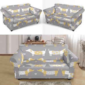 Cute Dachshund Dog Pattern Loveseat Couch Slipcover