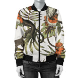 Monkey Red Hibiscus Flower Palm Leaves Floral Pattern Women'S Bomber Jacket
