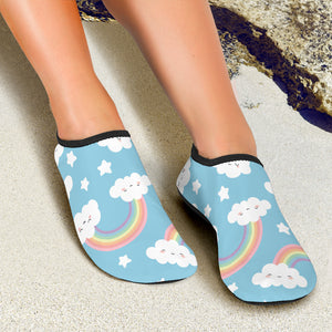 Cute Rainbow Clound Star Pattern Blue Background Aqua Shoes