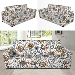 Cute Nautical Steering Wheel Anchor Pattern Sofa Slipcover