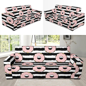 Donuts Pink Icing Striped Pattern Sofa Slipcover