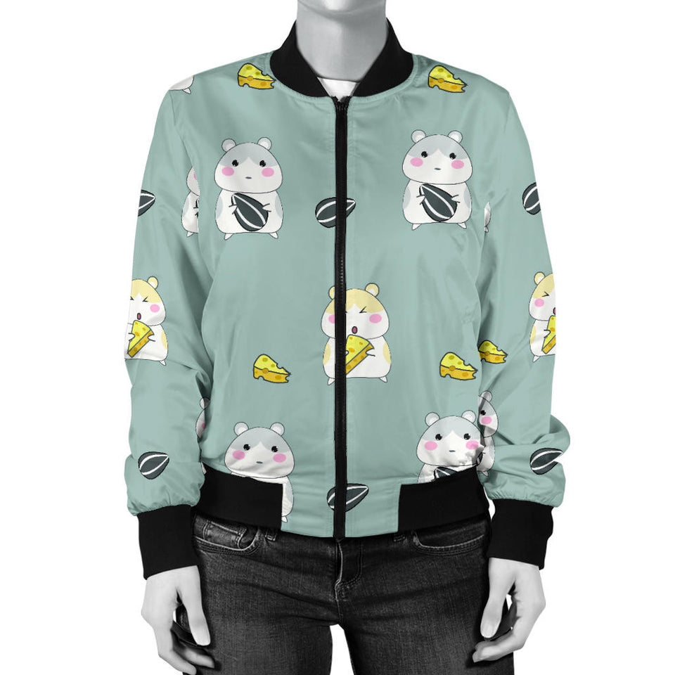 Cute Hamster Cheese Pattern Women'S Bomber Jacket
