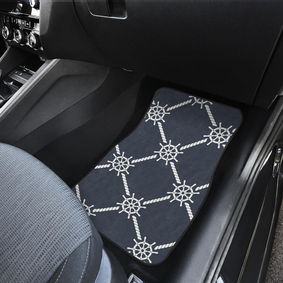Nautical Steering Wheel Rope Pattern Front And Back Car Mats