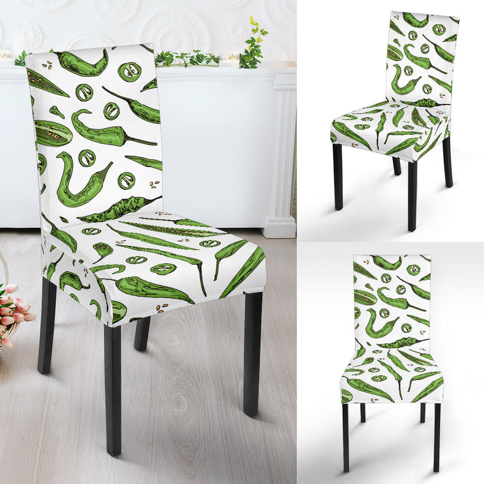 Hand Drawn Sketch Style Green Chili Peppers Pattern Dining Chair Slipcover