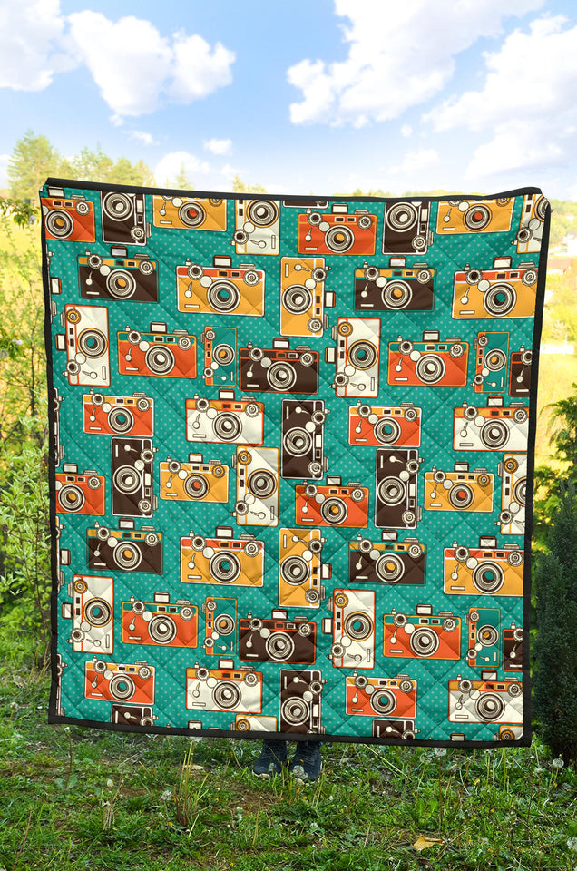 Camera Pattern Print Design 03 Premium Quilt