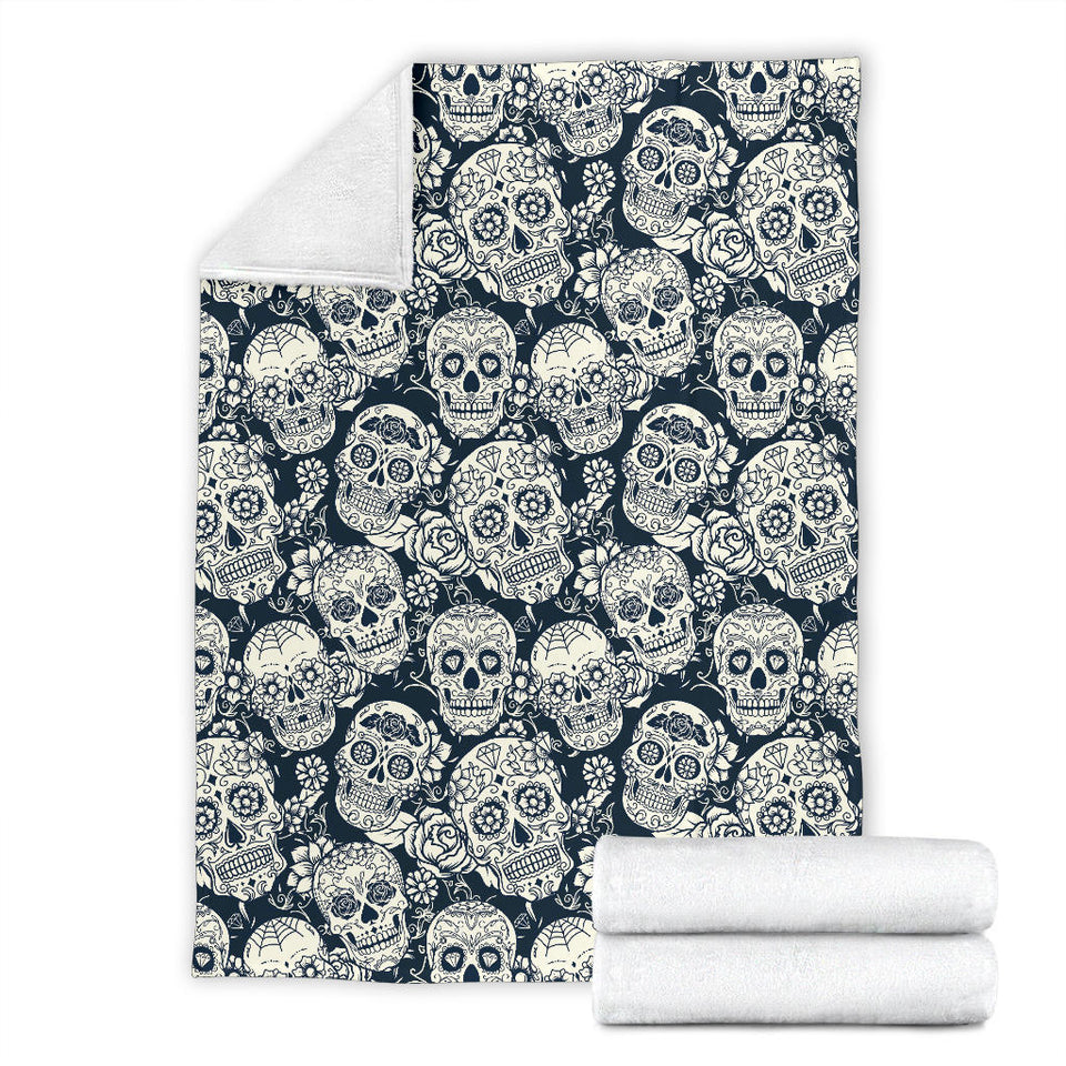 Sugar Skull Black White Pattern Premium Blanket