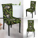 Cute Sloths Tropical Palm Leaves Black Background Dining Chair Slipcover