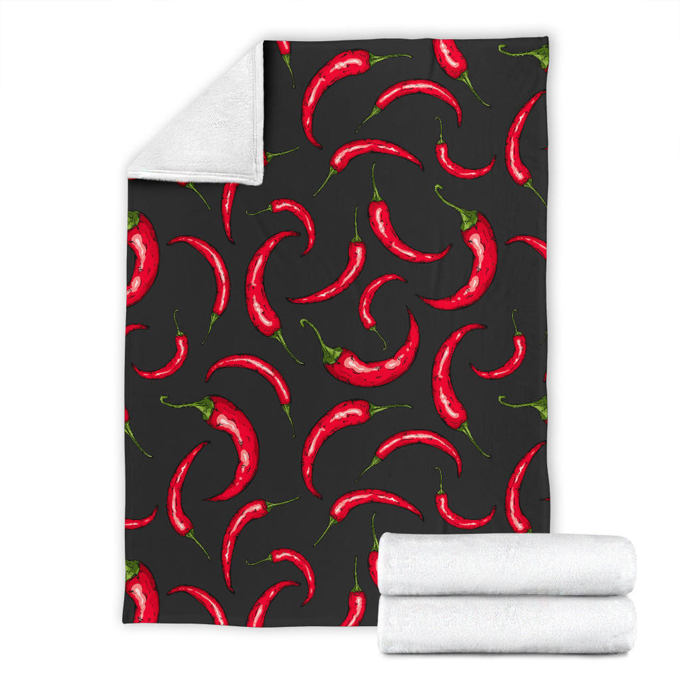 Chili Peppers Pattern Black Background Premium Blanket