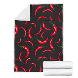 Chili Peppers Pattern Black Background Premium Blanket