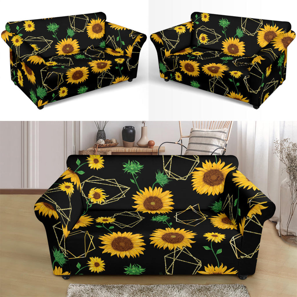 Sunflower Golden Polygonal Shapes Loveseat Couch Slipcover