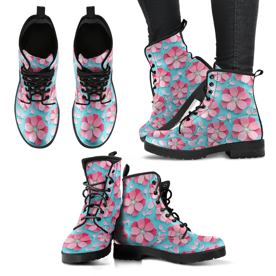 3D Sakura Cherry Blossom Pattern Leather Boots