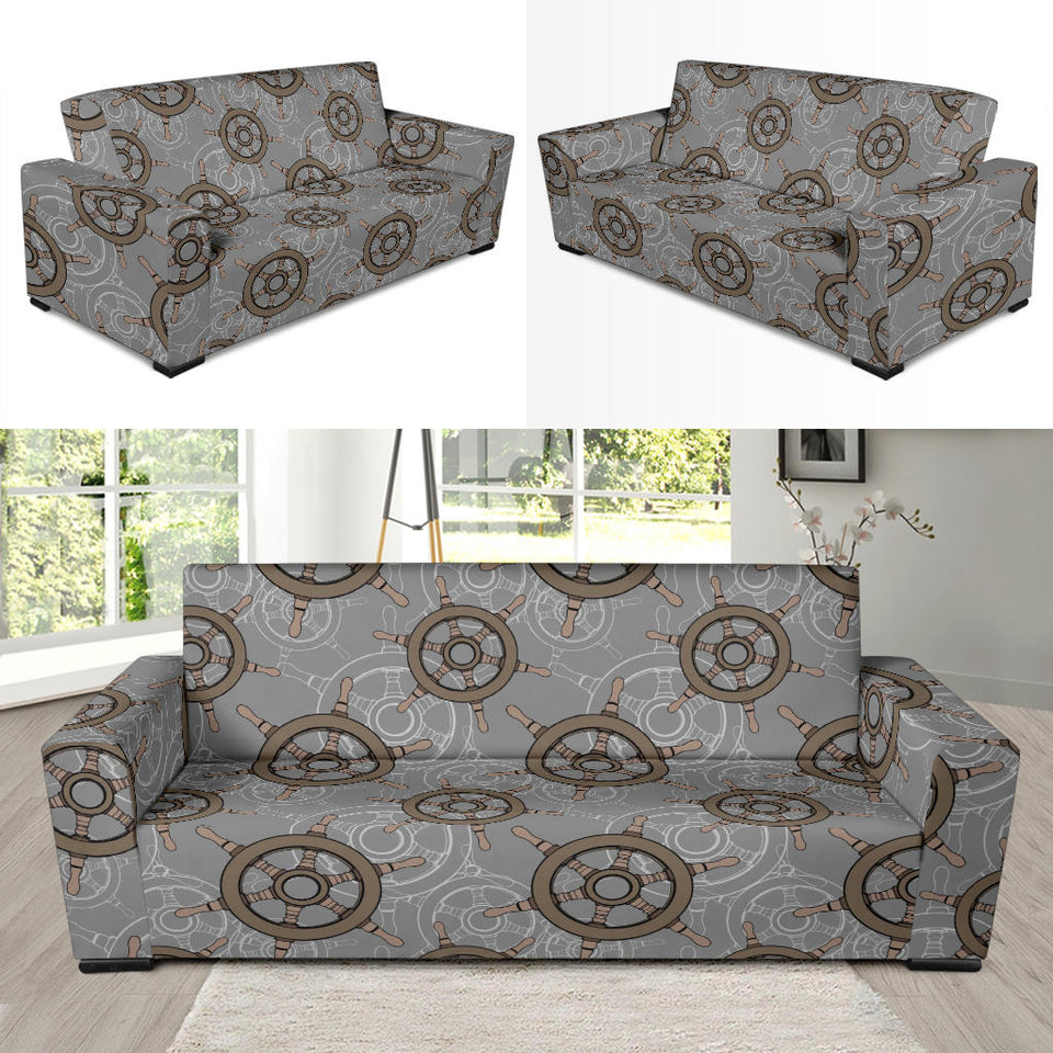 Nautical Wood Steering Wheel Pattern Sofa Slipcover