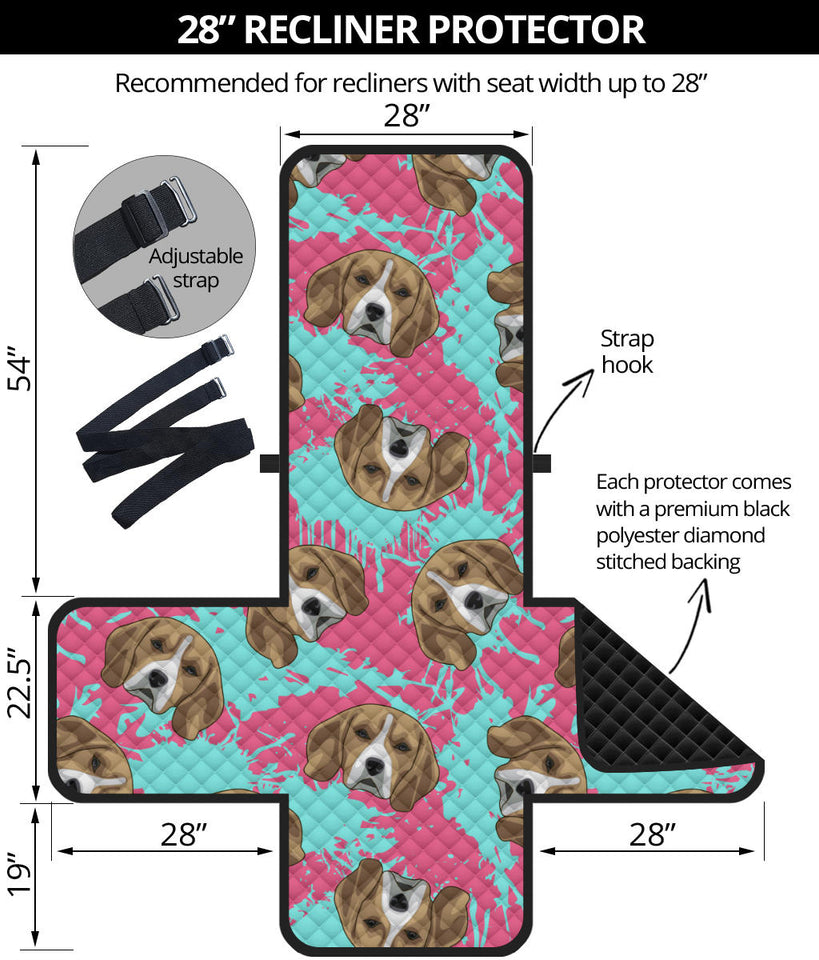Beagle muzzles turquoise paint splashes pink pattern Recliner Cover Protector