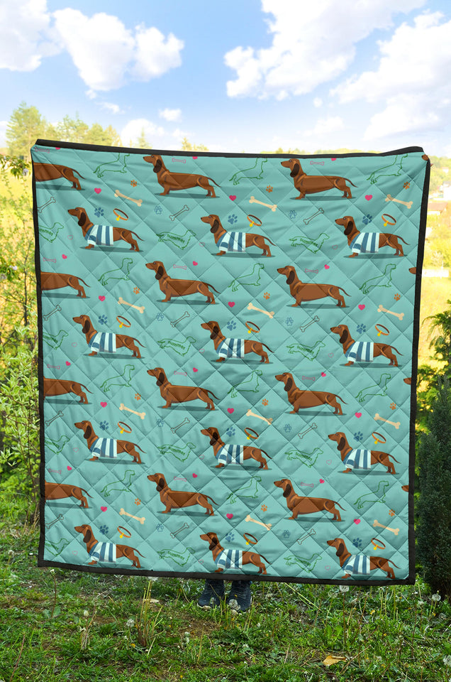Dachshund Decorative Background Premium Quilt