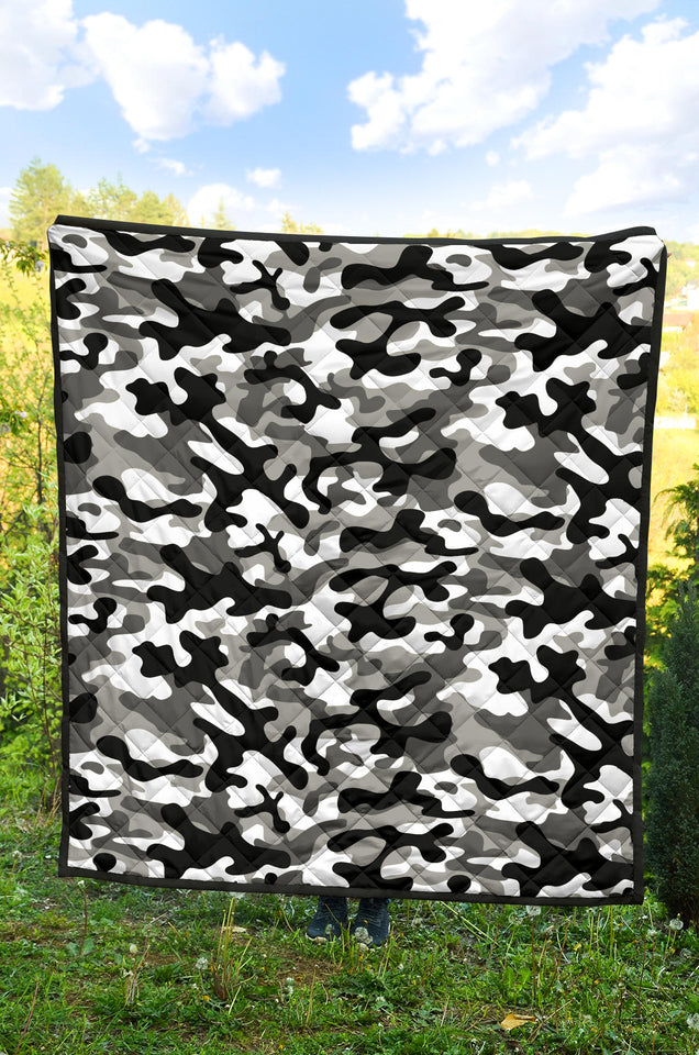 Black White Camo Camouflage Pattern Premium Quilt