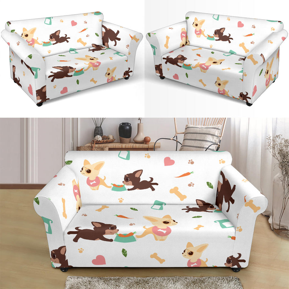 Cute Chihuahua Puppie Pattern Loveseat Couch Slipcover