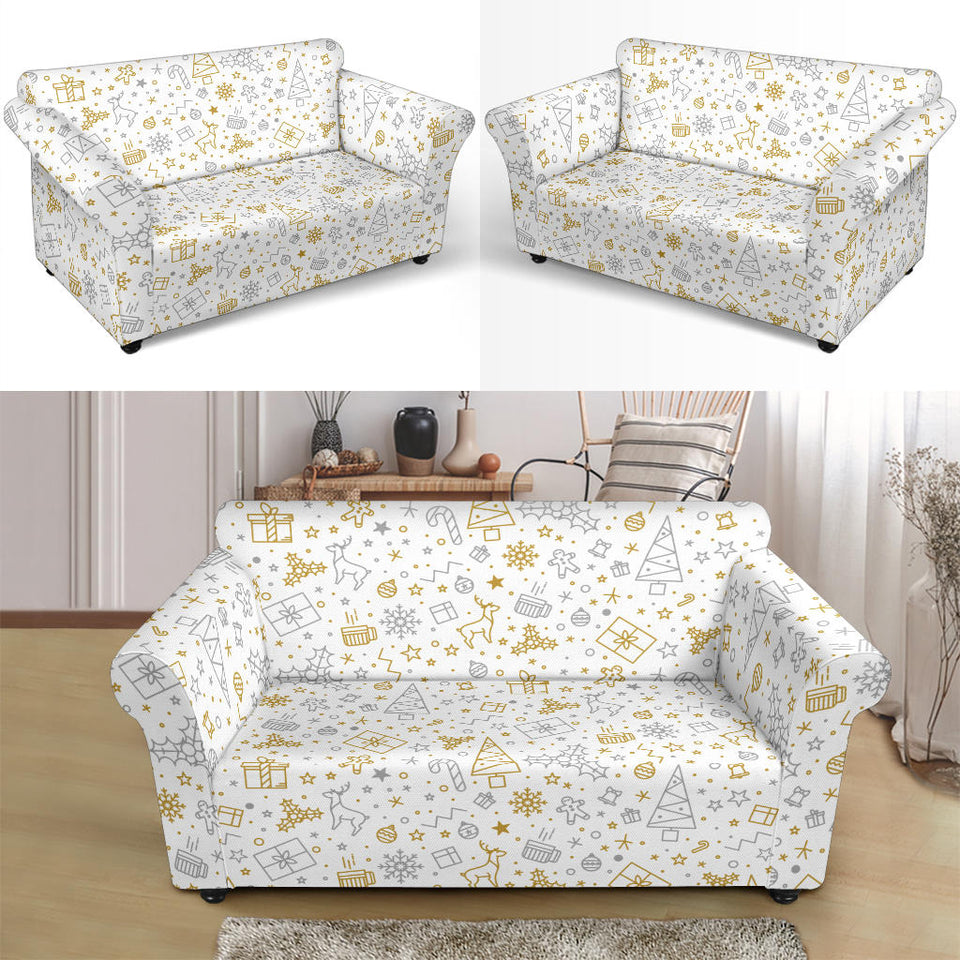 Christmas Tree Christmas Element Silver Gold Pattern Loveseat Couch Slipcover