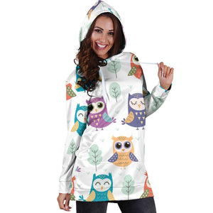Cute Owl Pattern Women'S Hoodie Dress