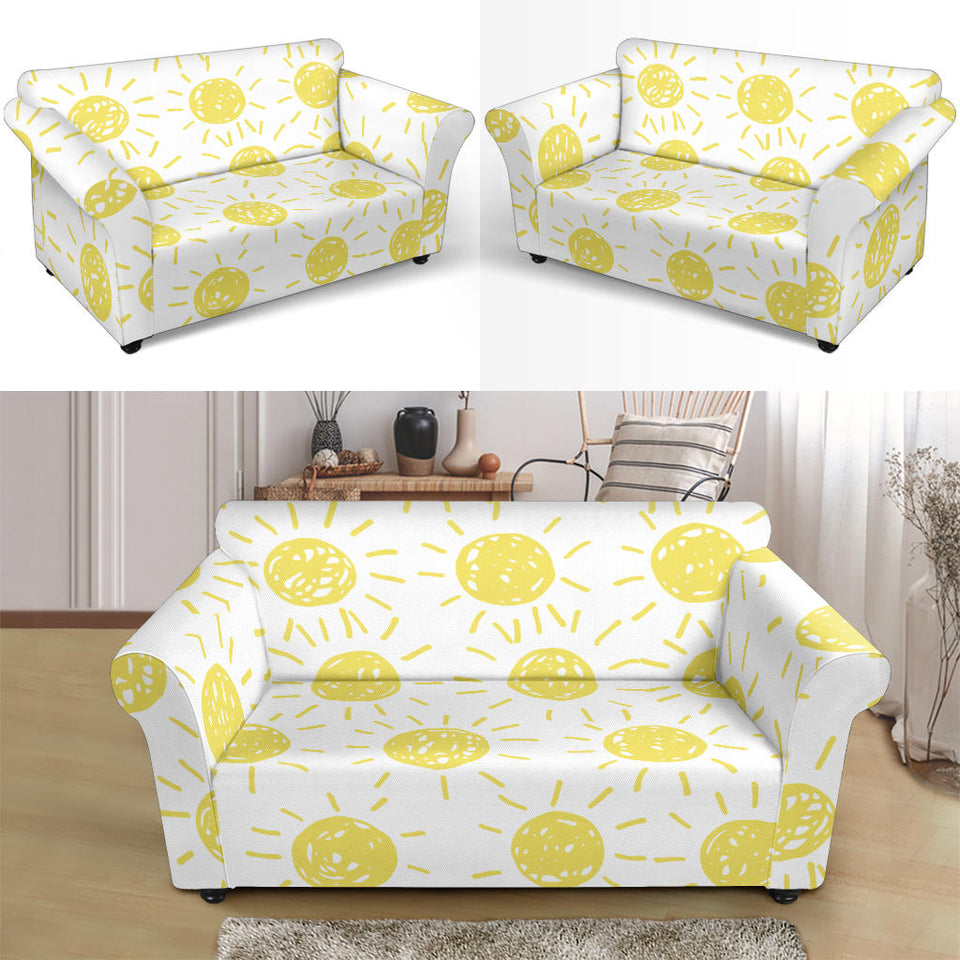 Hand Drawn Sun Pattern Loveseat Couch Slipcover