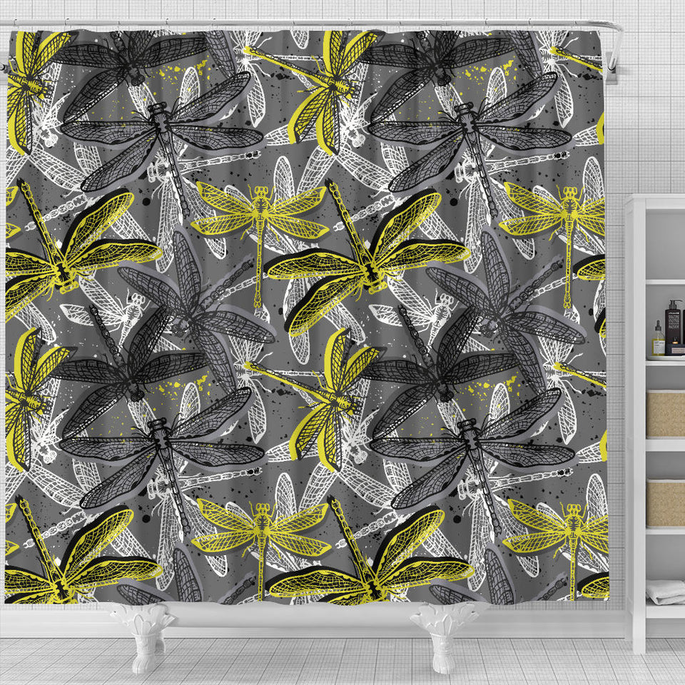 Hand Drawn Dragonfly Pattern Shower Curtain Fulfilled In US