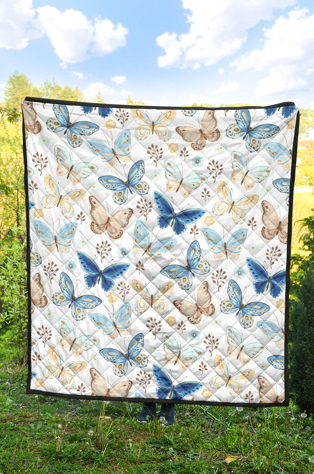 Blue Butterfly Pattern Premium Quilt