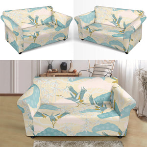 Bonsai Bamboo Stork Japanese Pattern Cream Theme Loveseat Couch Slipcover