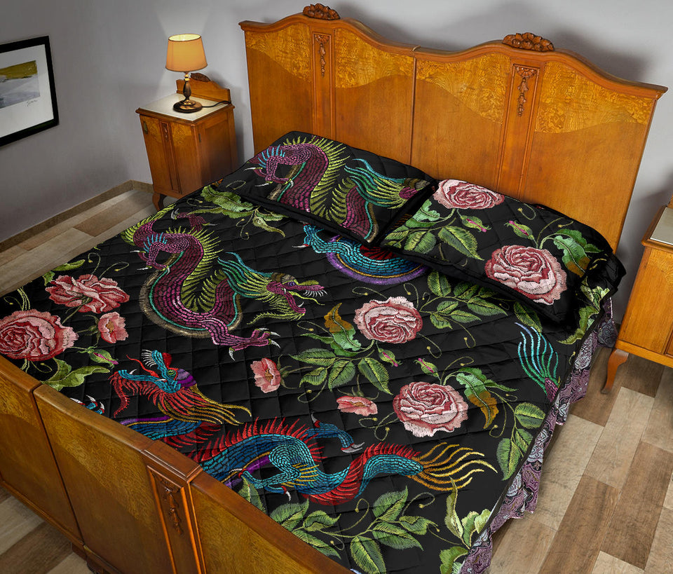Dragons flower pattern Quilt Bed Set