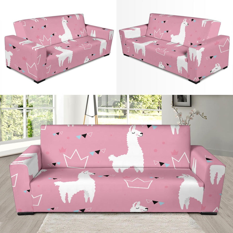 Llama Alpaca Pink Background Sofa Slipcover