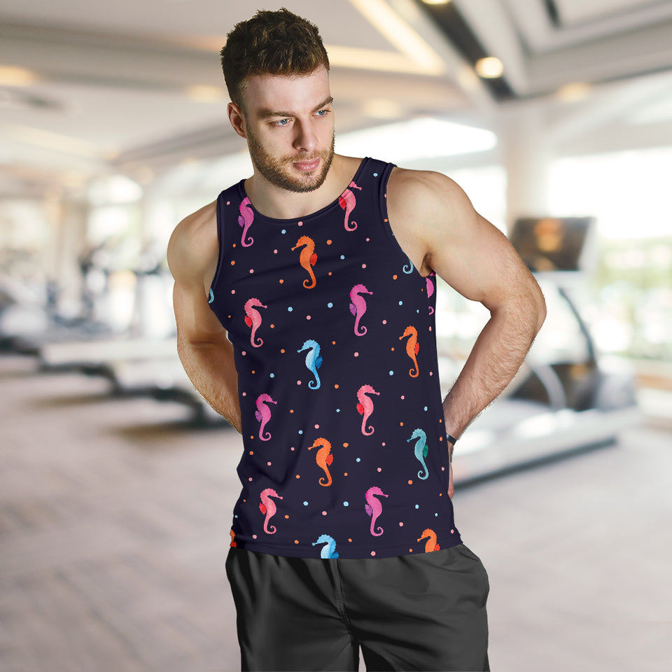 Watercolor colorful seahorse pattern Men Tank Top