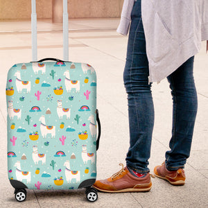 Llama Alpaca Cactus Leaves Pattern Luggage Covers