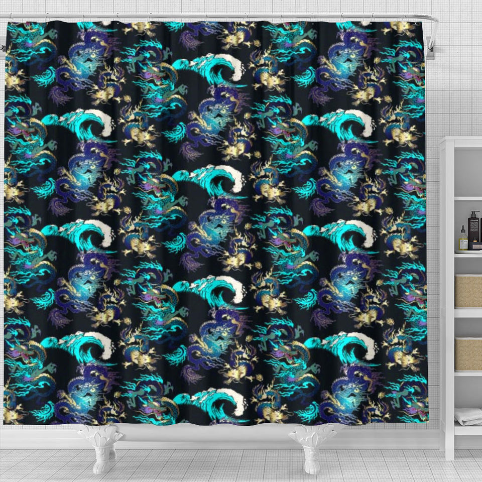 Dragon Sea Wave Pattern Shower Curtain Fulfilled In US