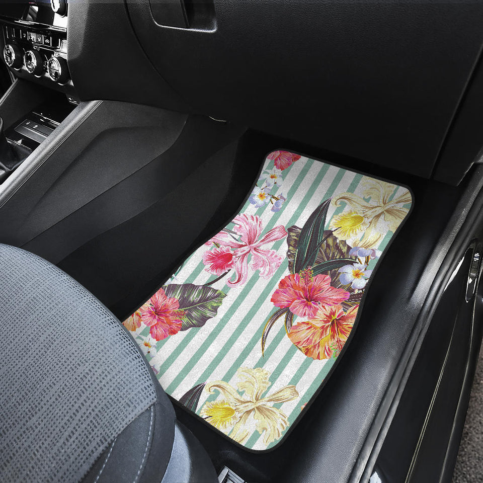 Colorful Orchid Flower Pattern Front And Back Car Mats