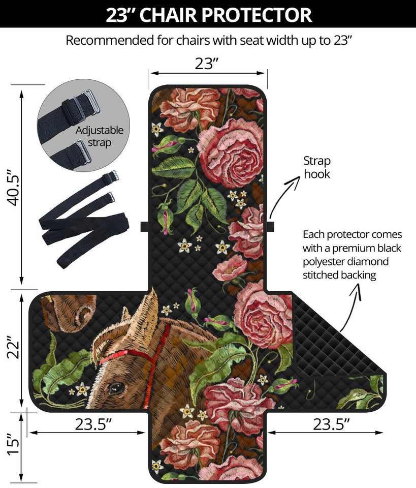 Horse head wild roses pattern Chair Cover Protector