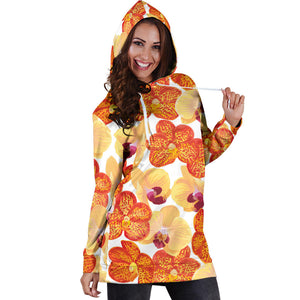 Orange Yellow Orchid Flower Pattern Background Women'S Hoodie Dress