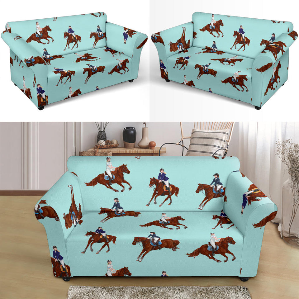 Horses Running Horses Rider Pattern Loveseat Couch Slipcover