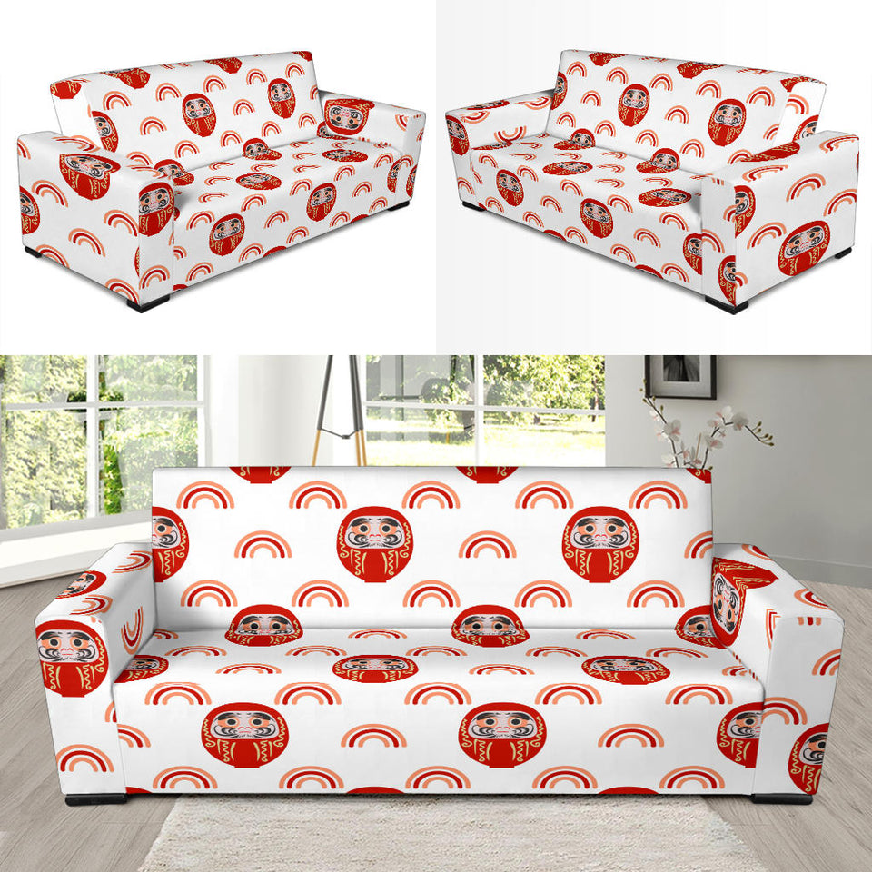 Daruma Japanese Wooden Doll Design Pattern Sofa Slipcover