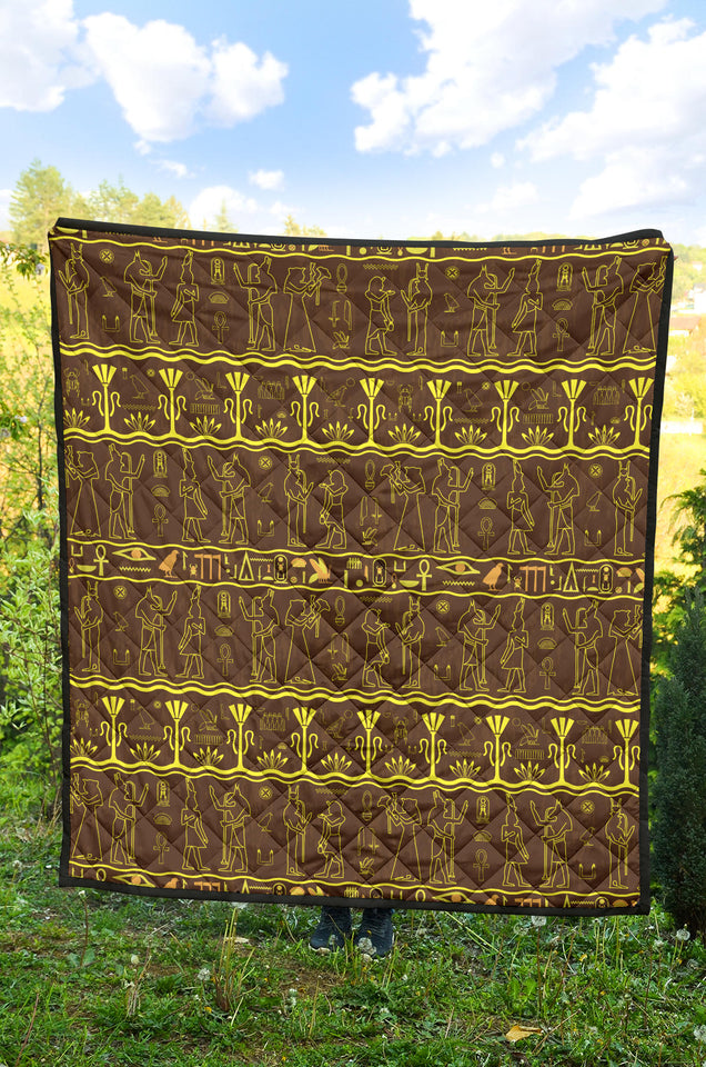 Egypt Hieroglyphics Pattern Print Design 03 Premium Quilt