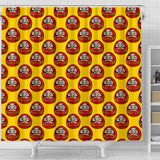 Daruma Japanese Wooden Doll Yellow Background Shower Curtain Fulfilled In US