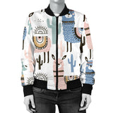 Lama Alpaca Cactus Hand Drawn Pattern Women'S Bomber Jacket