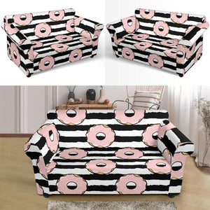 Donuts Pink Icing Striped Pattern Loveseat Couch Slipcover