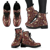 Coffee Bean Flower Pattern Leather Boots
