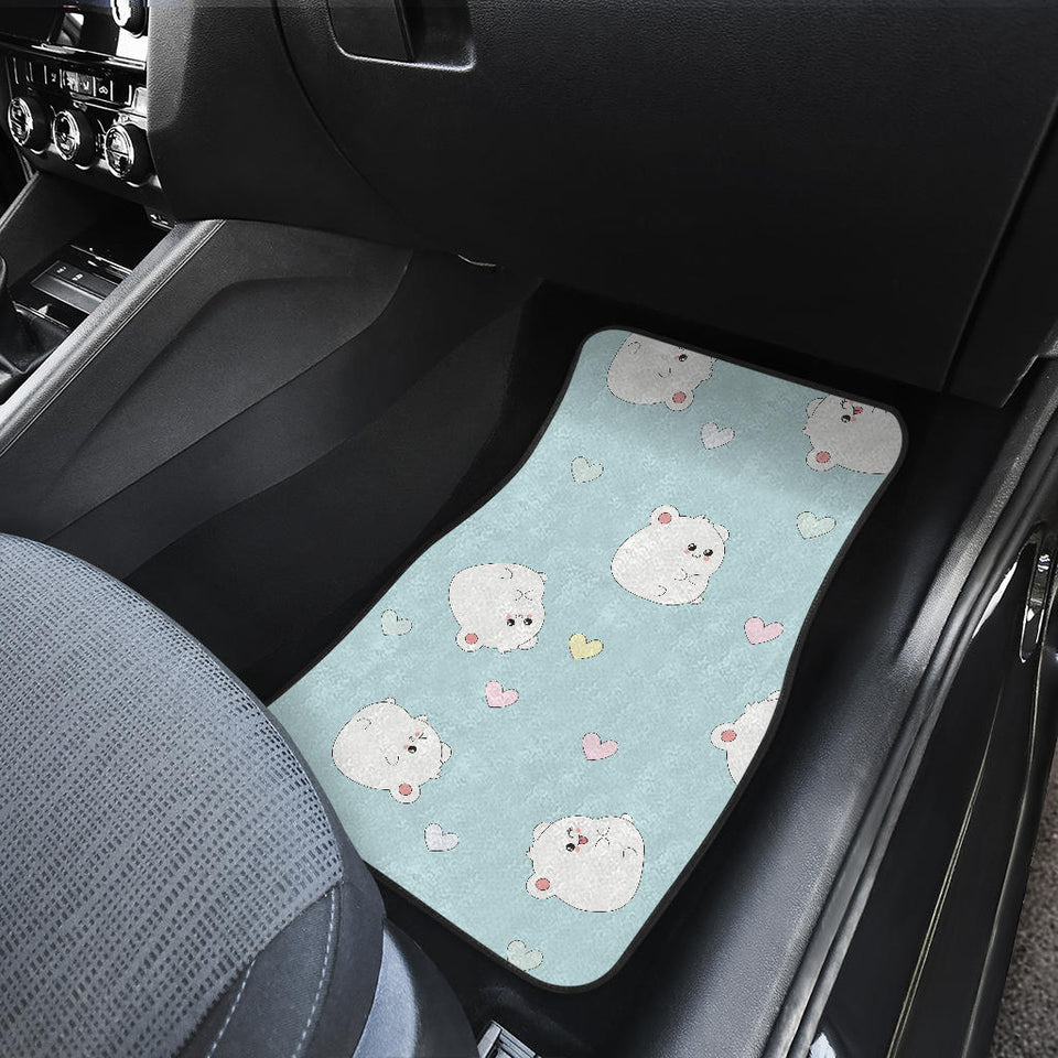 White Cute Hamsters Heart Pattern Front And Back Car Mats