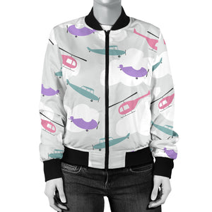 Helicopter Plane Pattern Women'S Bomber Jacket