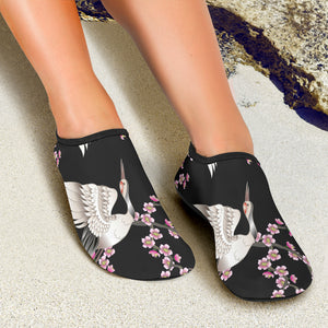 Japanese Crane Pink Sakura Pattern Aqua Shoes