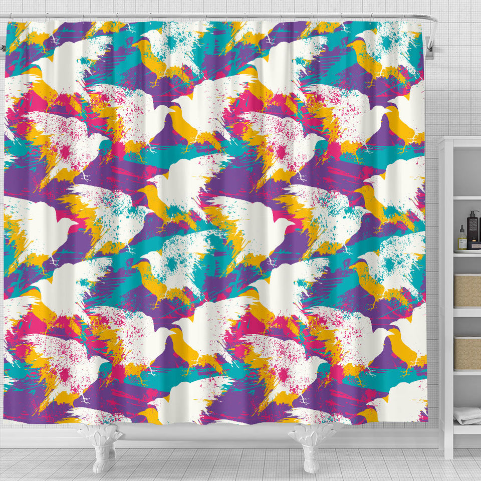 Colorful Crow Illustration Pattern Shower Curtain Fulfilled In US