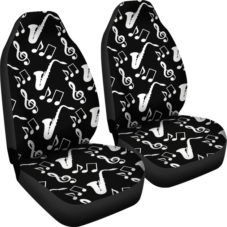 Saxophone Music Notes Treble Clef Black White Theme  Universal Fit Car Seat Covers